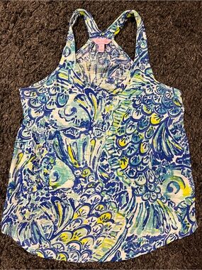 Lilly Pulitzer Cordelia Blue Crush After Party Racerback Tank Top Size XS
